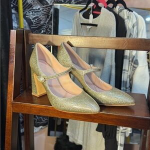 Kate Spade Gold Glitter Mary Jane Heels